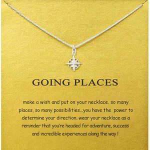 Friendship Compass Necklace Good Luck Butterfly Pendant Chain Necklace with